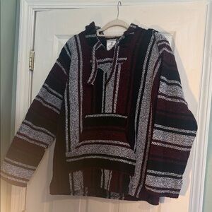 Unisex Artisans Bazaar Mexican Baja Poncho Hoodie Men’s Large